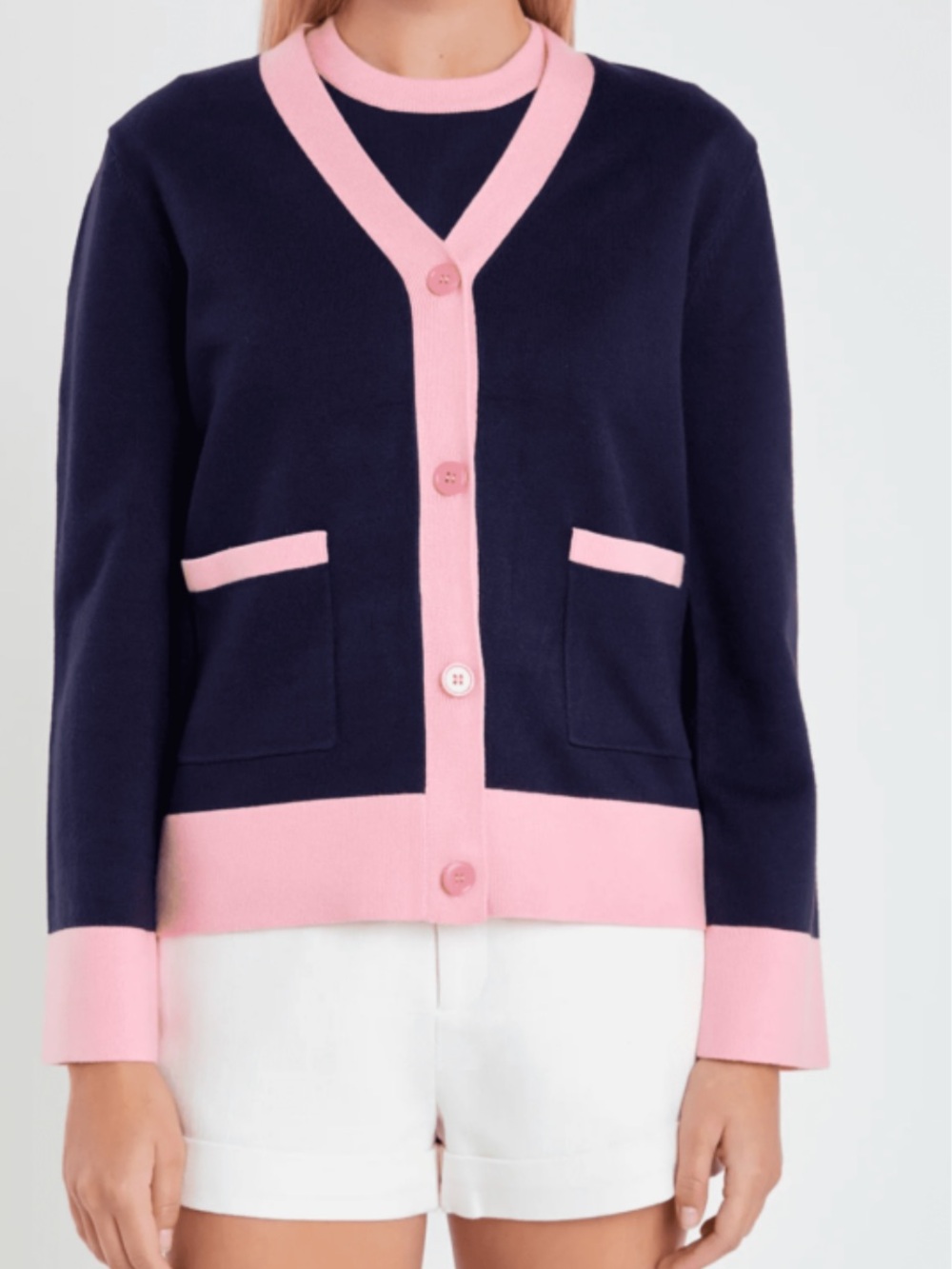 English factory deep v contrast rib cardigan sz m preppy collegiate oversized